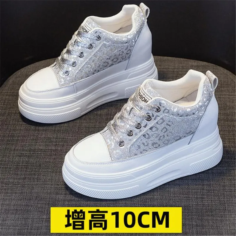 10cm piattaforma in vera pelle zeppa Chunky Sneaker tacchi nascosti Casual traspirante primavera autunno scarpe vulcanizzate di alta marca 34 39