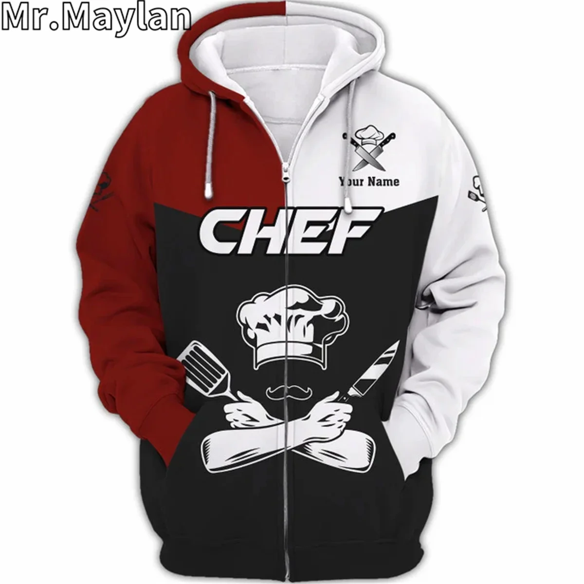 CUSTOM NAME CHEF UNIFORM CHEF KNIVES 3D Unisex Hoodie Men/Women Sweatshirt Streetwear Zip Pullover Casual Jacket Tracksuits R832