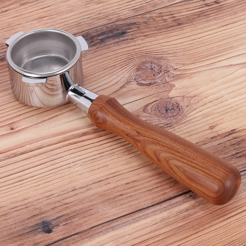 حامل فلتر بلا قعر لماكينة القهوة ، فولاذ مقاوم للصدأ ، مقبض خشبي ، ملحق احترافي ، مرشح بورتافلتر ، 54 صى