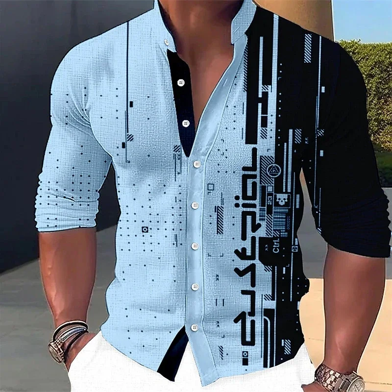 

New Men's Shirt Fabric Comfortable Soft 3D Printed Pattern Clothing Casual Designer Style Stand Collar Large Size XS-6XL