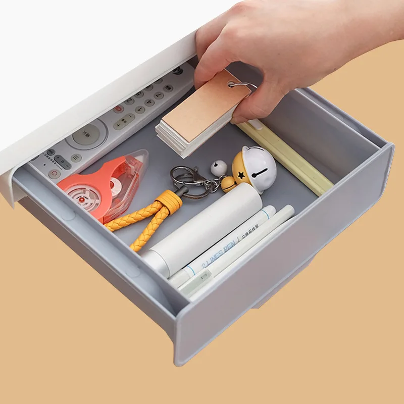 

Hidden Self-Adhesive Hanging Storage Organizer Kitchen Drawer Storage Box Punch-Free Under Table Drawer Case Fork Spoon Tray