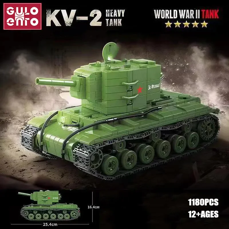 

Gulo Gulo KV-2 Heavy Tank WW2 Military Assembled Building Blocks Set Soviet Weapon Soldier Army Bricks Kids Boys Toys Audlt Gift