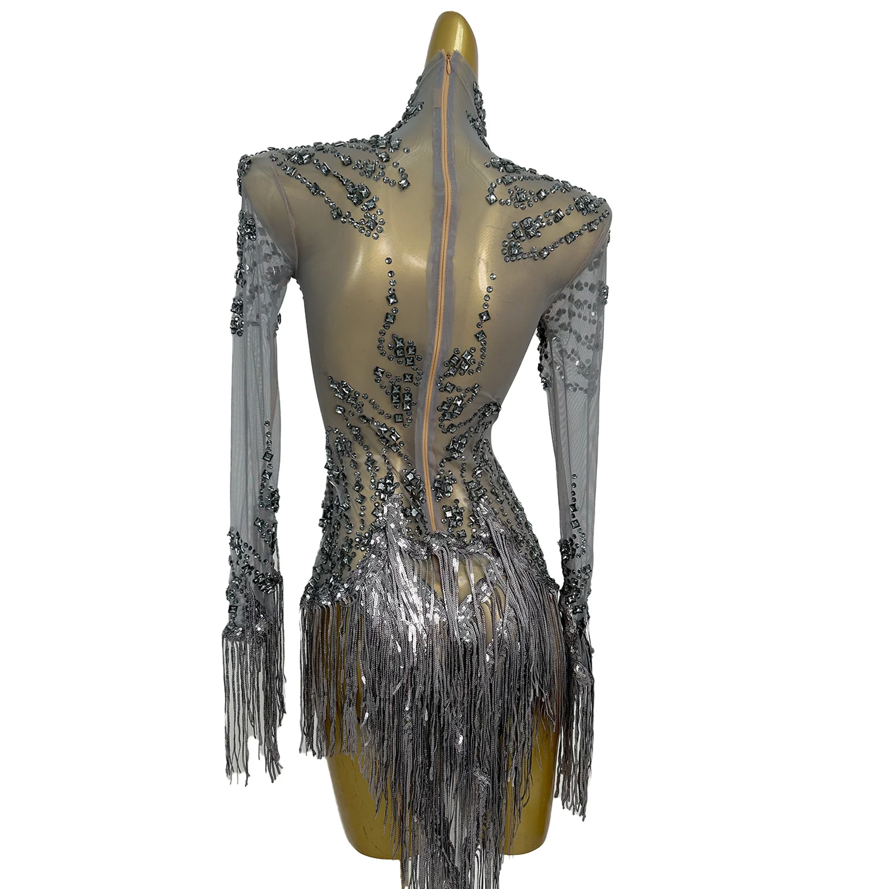 

Сексуальные боди с длинными рукавами и блестками, стразами и кисточками, женские боди с бахромой, клубный вечерние цельный комбинезон, танцевальный трико, праздничные костюмы