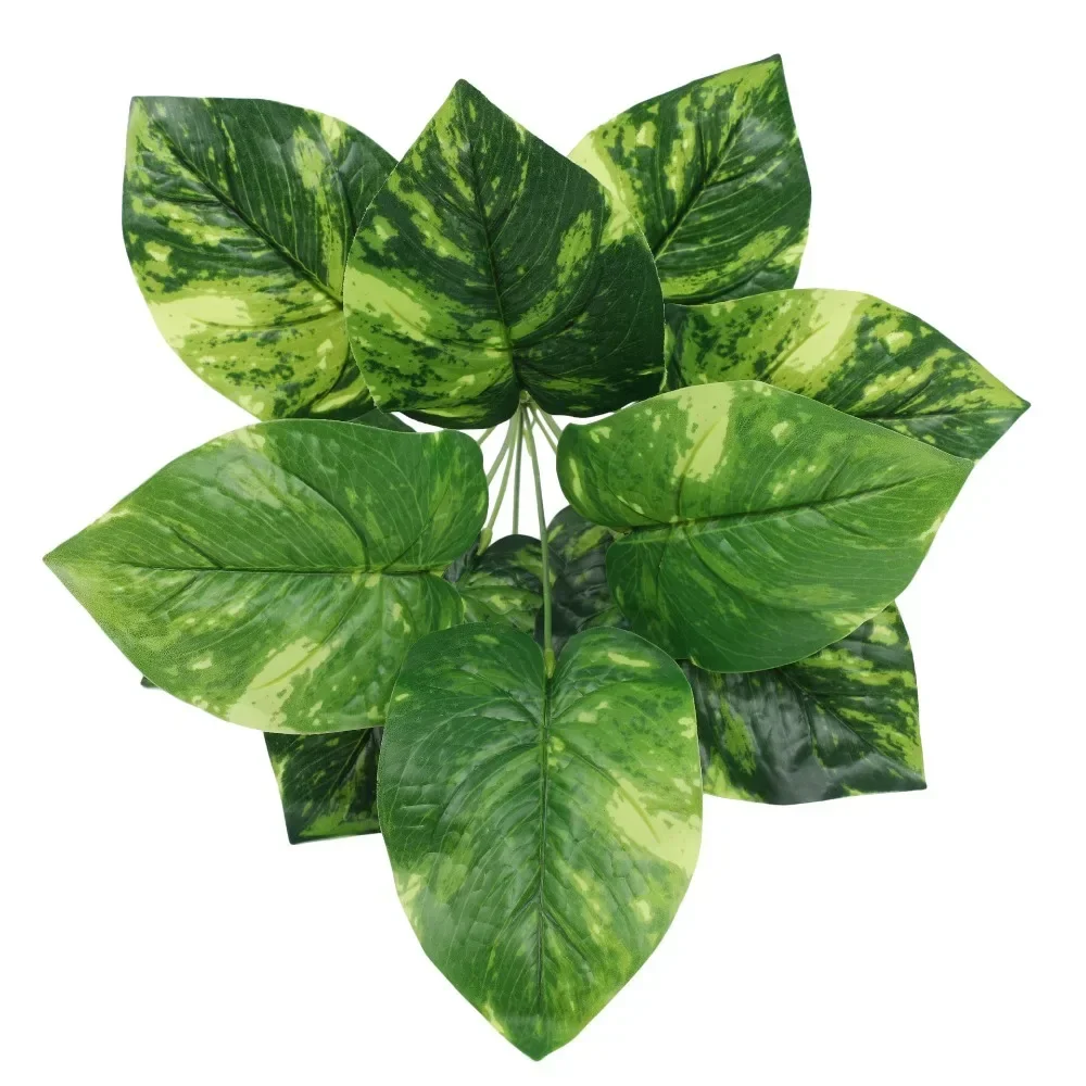 12 Heads Artificial Green Plant Turtle Back Leaves Colored Calla Leaf Fake Green Plant Living Room Office Home Garden Decoration