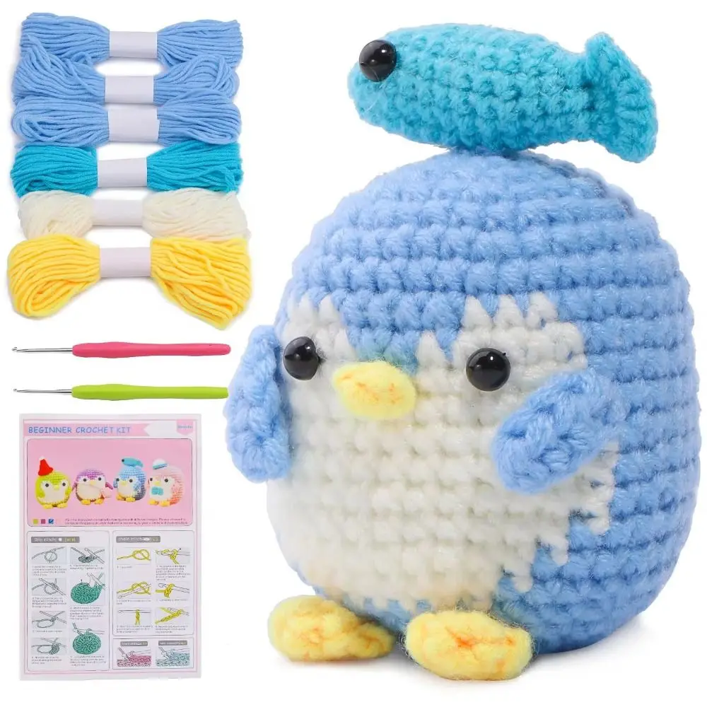 Pinguim iniciante kits de crochê passo a passo fácil de seguir kit de tricô diy com tutoriais de vídeo colorido