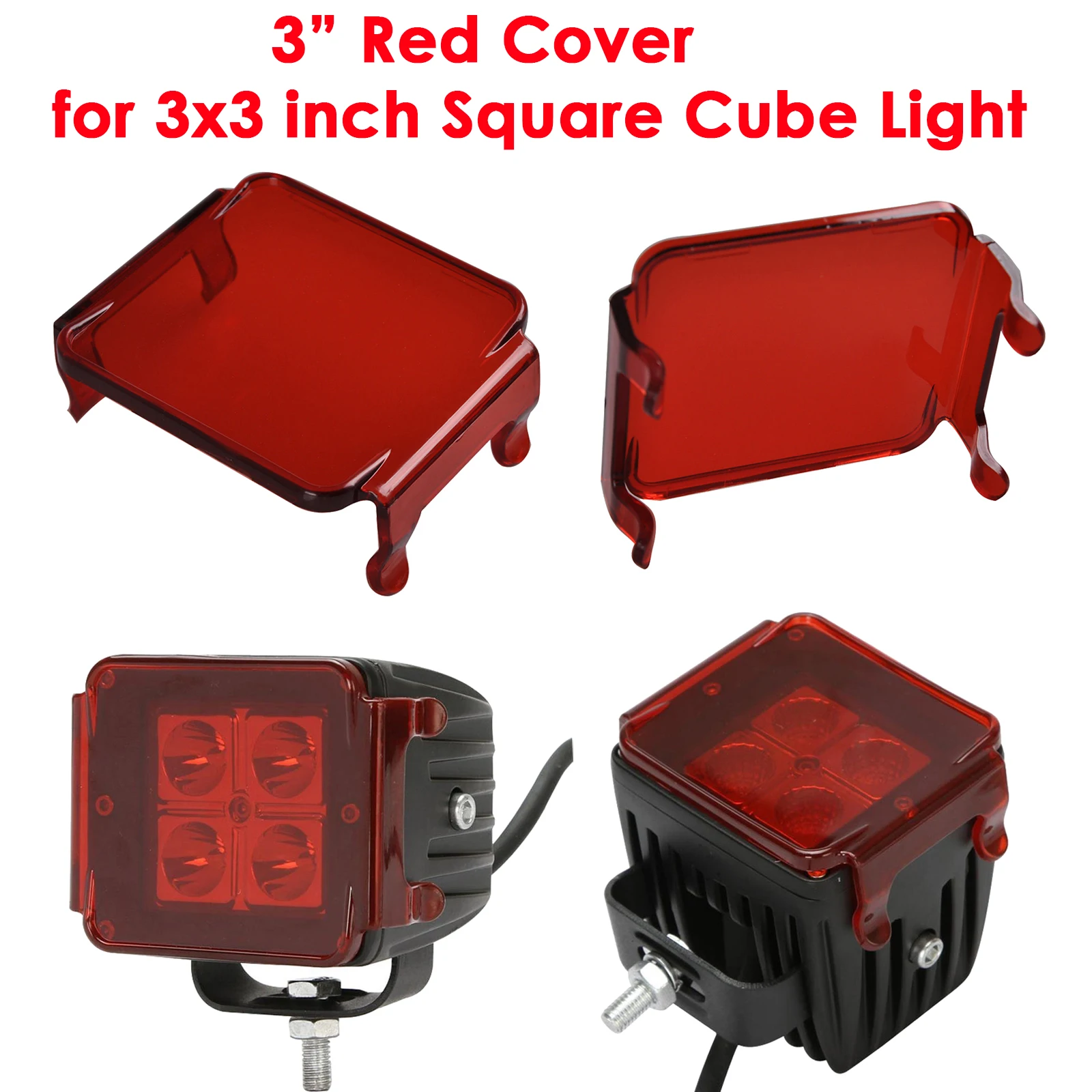 2pcs 3 inch LED Work Light Red Cover Dustproof Protector Shell For 3inch LED Square Cube Pods Off-road Driving Fog Driving Lamp