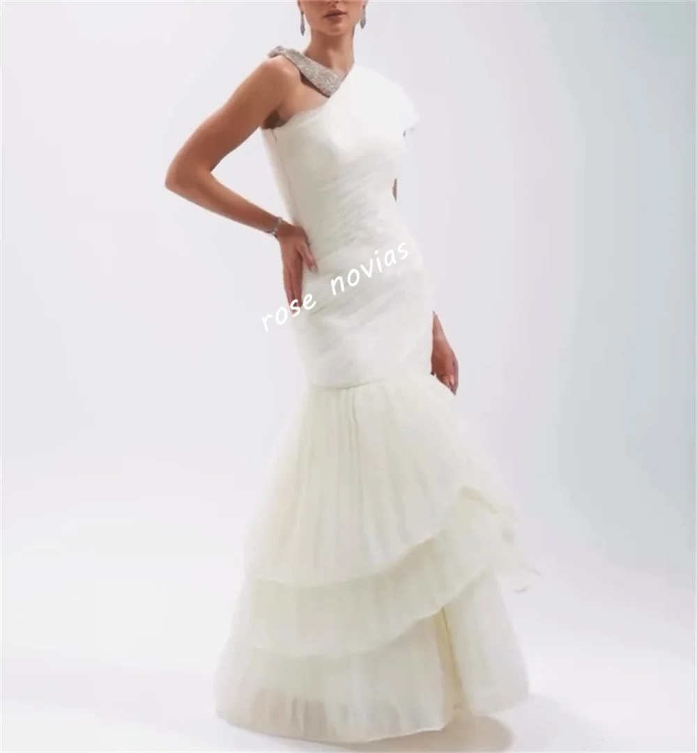 Robe longue de forme sirène pour femmes, personnalisée, plissée en filet, paillettes, épaules dénudées, sur mesure, élégante, robe de soirée de mariage