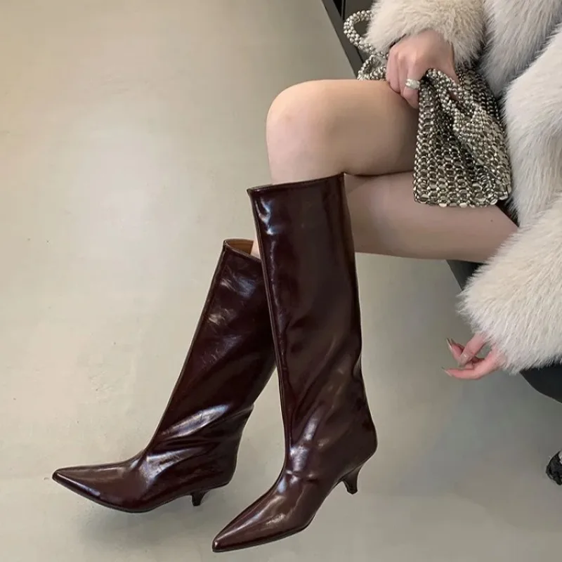 

Sexy Womens Long Boots Luxury Patent Leather High Heeled Boots for Woman French Style Casual Shoes Designer Shoes Designer Shoes
