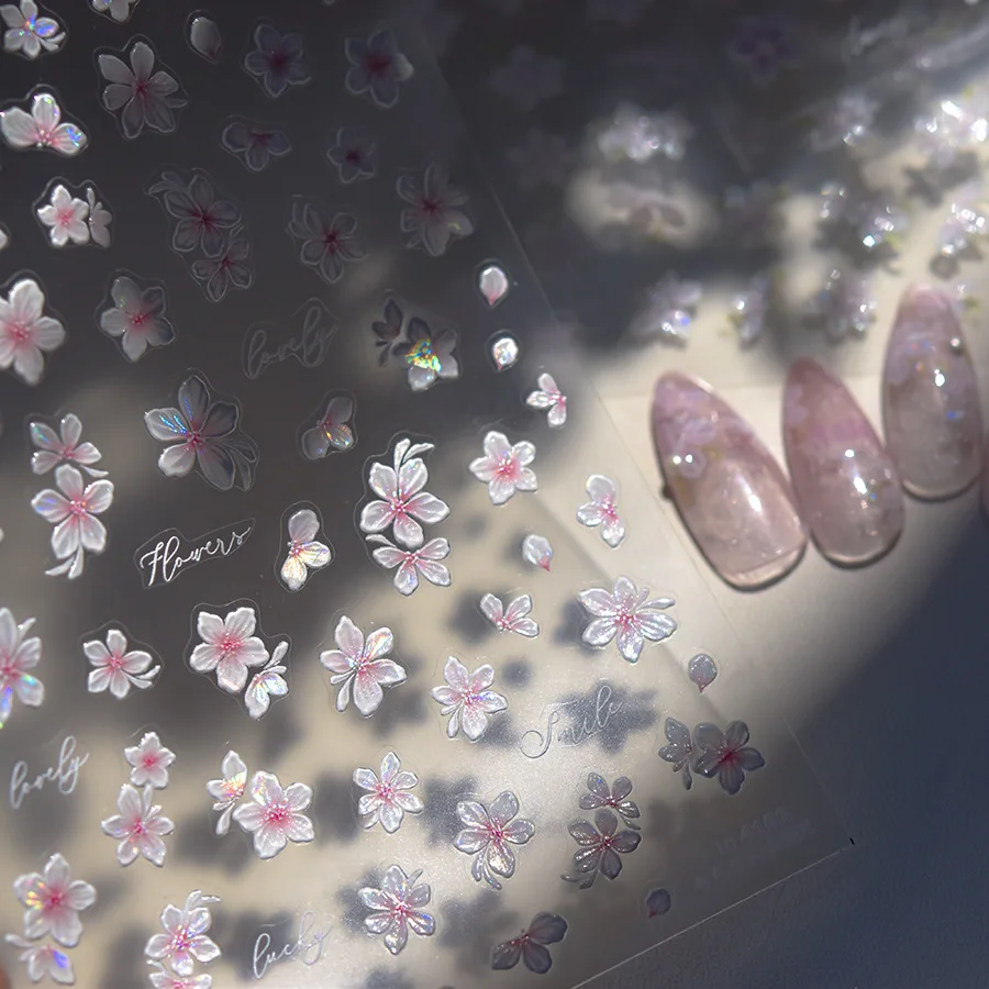 1 Stück 5D Glitzer Hellrosa Begonie Blume Nail Art Aufkleber Kawaii Exquisites Design Hochwertiger dekorativer Aufkleber Nagelaufkleber