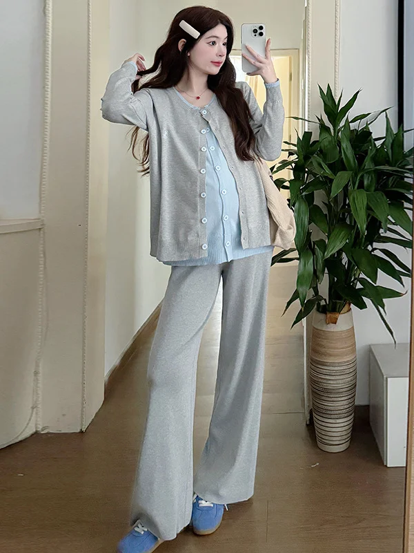 ensemble-de-maternite-de-style-coreen-pantalon-large-a-la-mode-pour-le-printemps-et-l'automne-ensemble-decontracte-et-polyvalent-pour-femmes-avec-ceinture-reglable