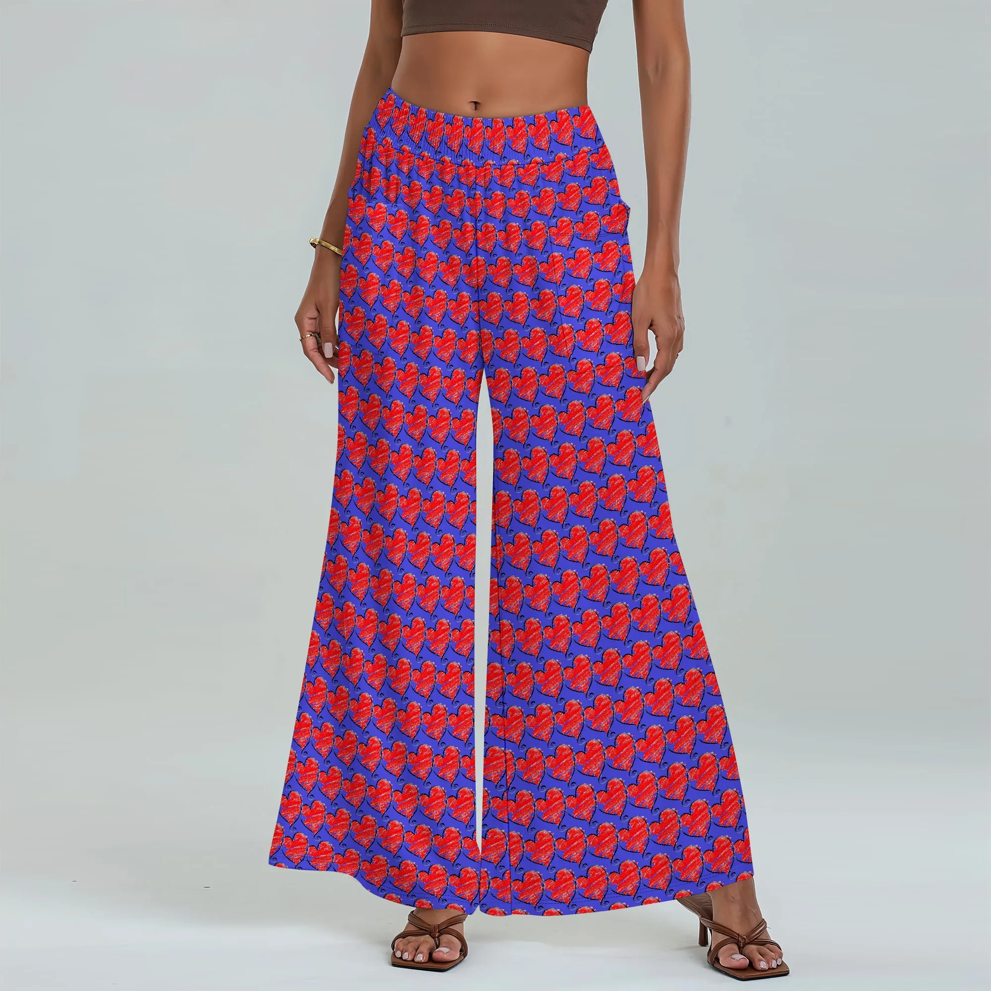 

Women's Wide Leg Pants with Pockets LOVE Pattern for All Seasons Casual Comfort Anniversary Date Night Festival