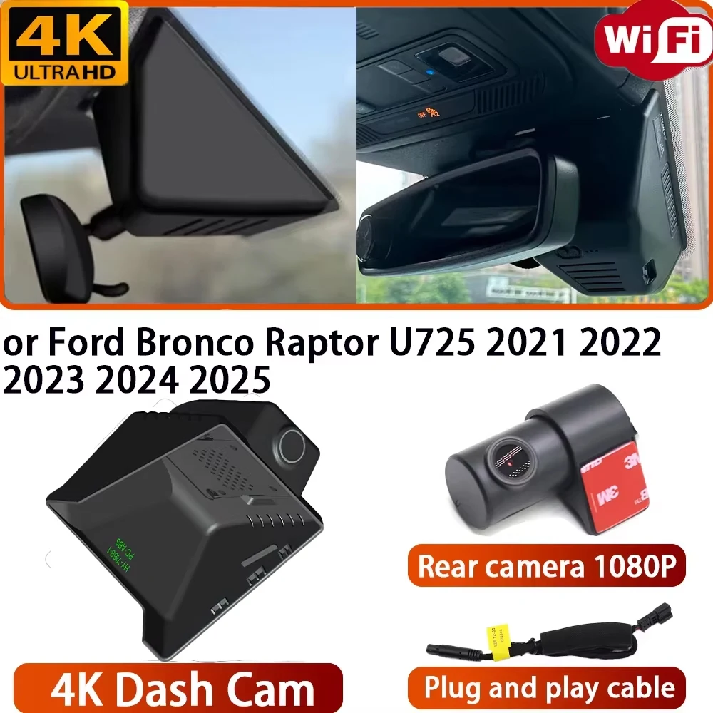 for Ford Bronco Raptor U725 2021 2022 2023 2024 2025 Video Recorder 4K DVR Dash Cam Wifi Camera 170° Angle Loop Recording