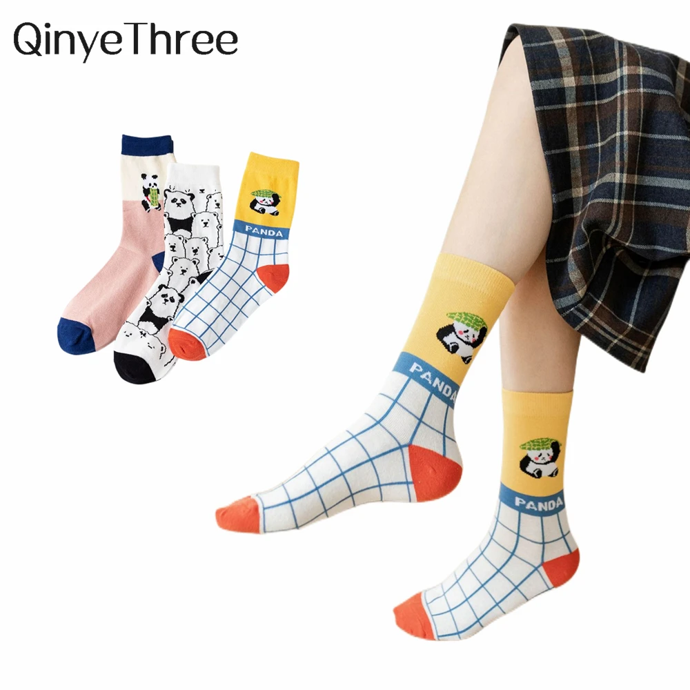 New Cute Cartoon Panda Socks Harajuku College Style Women Tube Sokken Bear Skateboard Hipster Streetwear Dance Sport Dropship