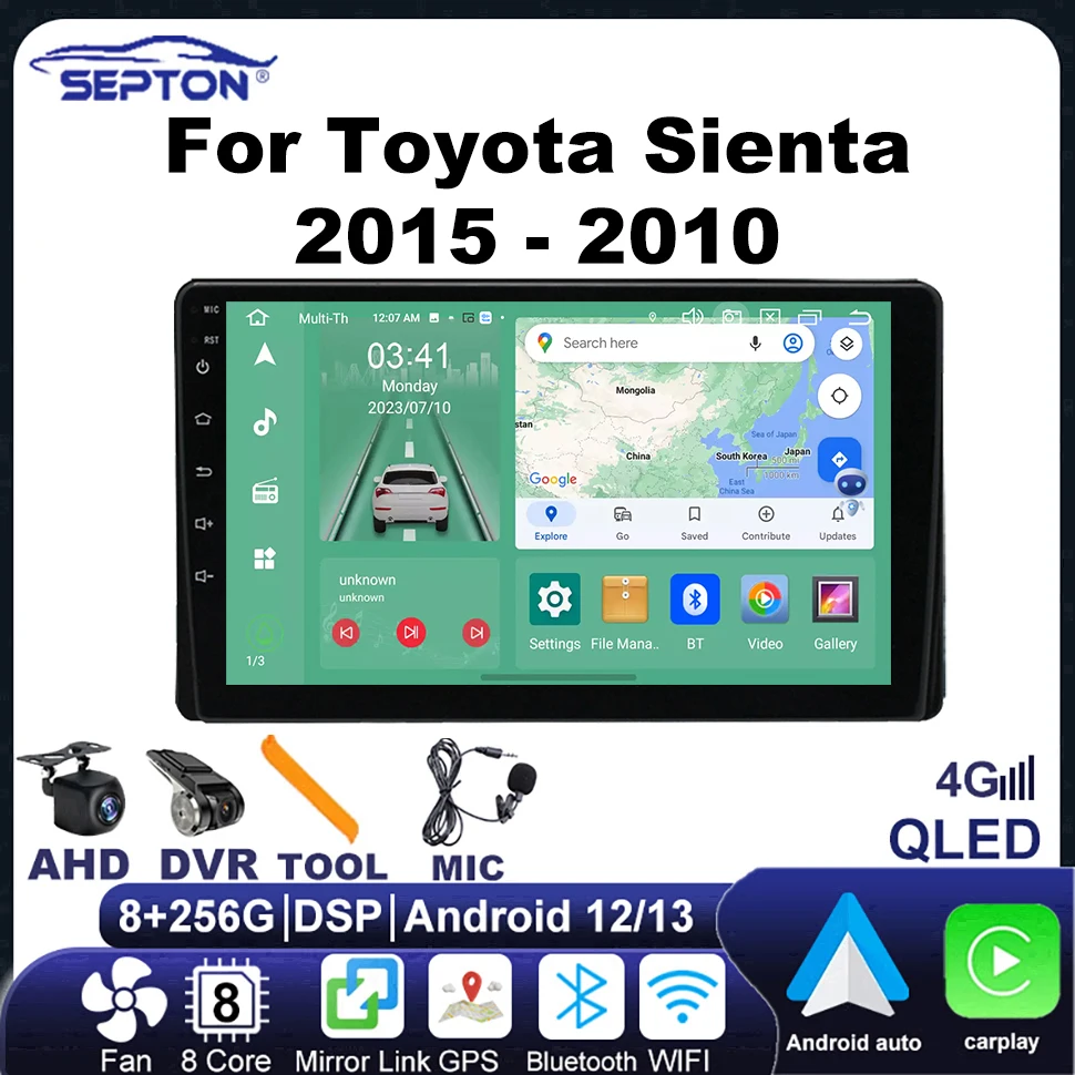 

Автомобильный радиоприемник SEPTON Android для Toyota Sienta 2010 - 2015 мультимедийный плеер Navi GPS Carplay 4G NET 8 + 256G Авторадио 2 Din BT