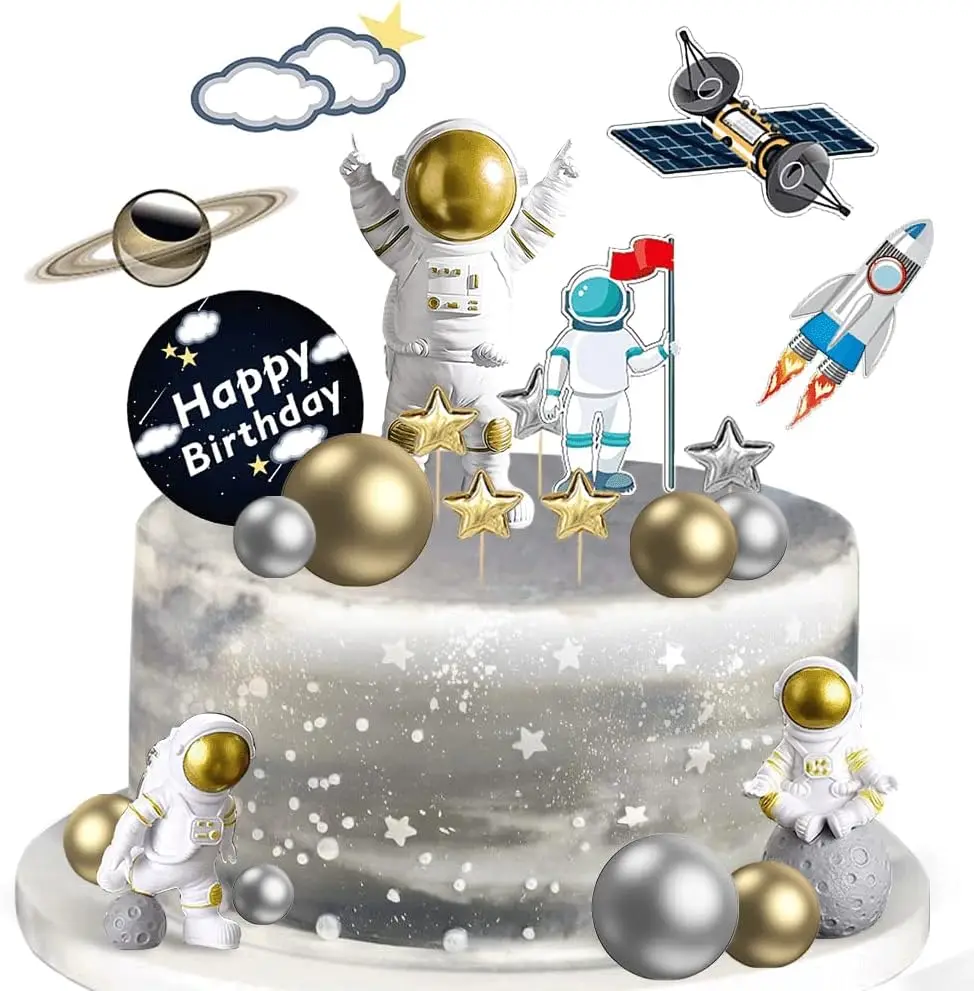 22-teiliger Weltraum-Kuchenaufsatz, Weltraum-Cupcake-Aufsatz, Astronauten-Figur, Geburtstags-Party-Dekoration mit Weltraummotiv