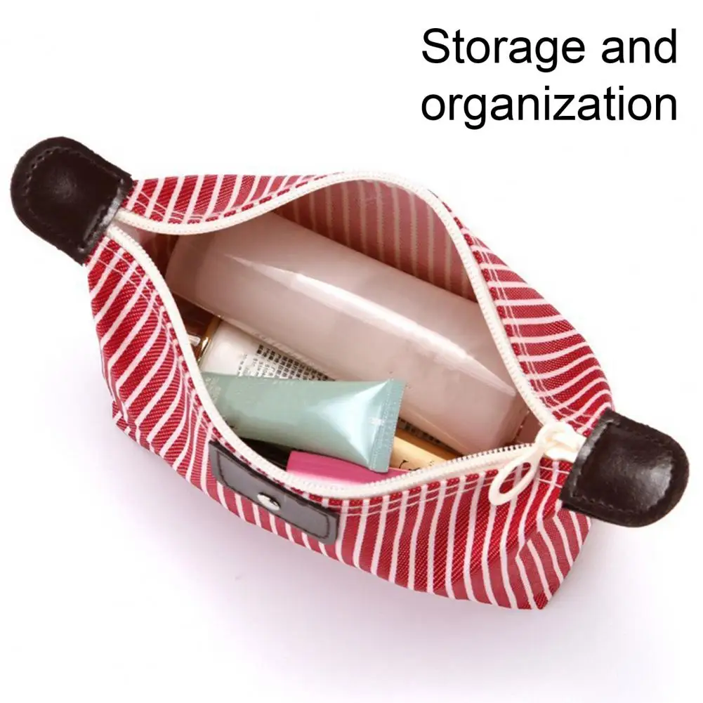 Dumpling-shaped Cosmetic Case Striped Waterproof Cosmetic Bag Foldable Capacity Makeup Organizer Portable Zipper for Travel