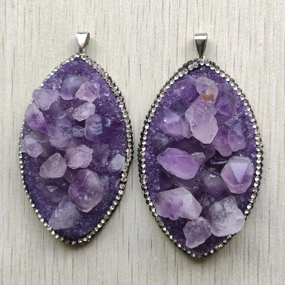 

Beautiful natural amethysts stone purple oval shape pendants for diy necklace jewelry making 2pcs/lot wholesale free shipping