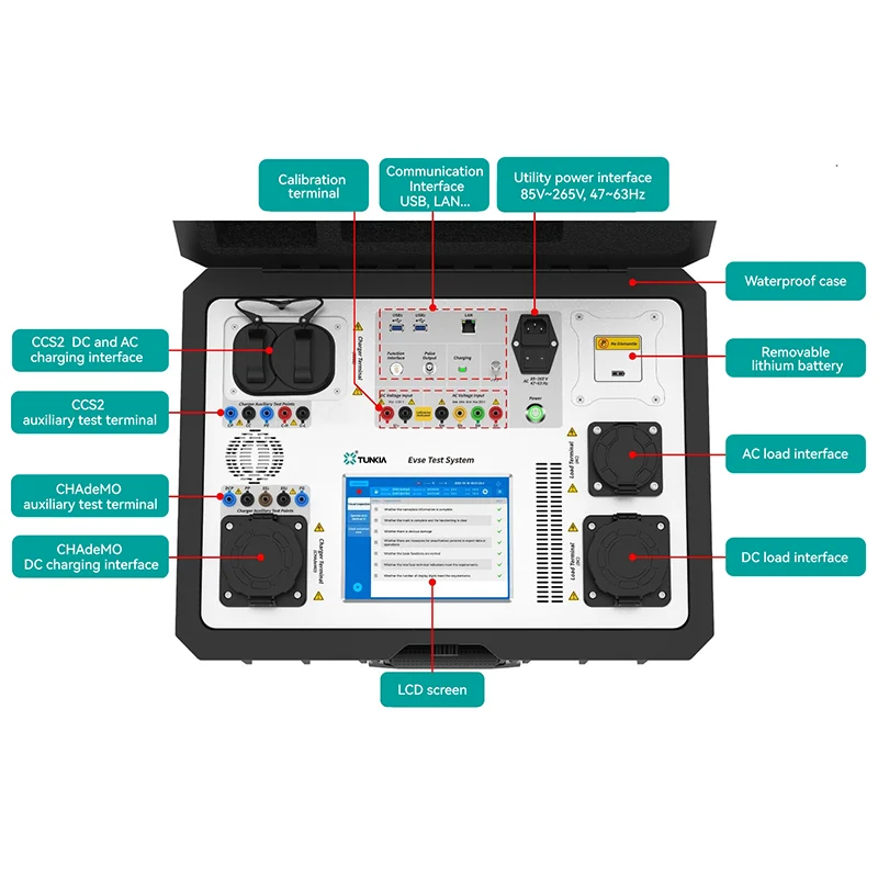 EV charger tester for ccs2 chademo IEC type 2 ev charger interfaces for ev car charger testing evse tester TUNKIA TK4830
