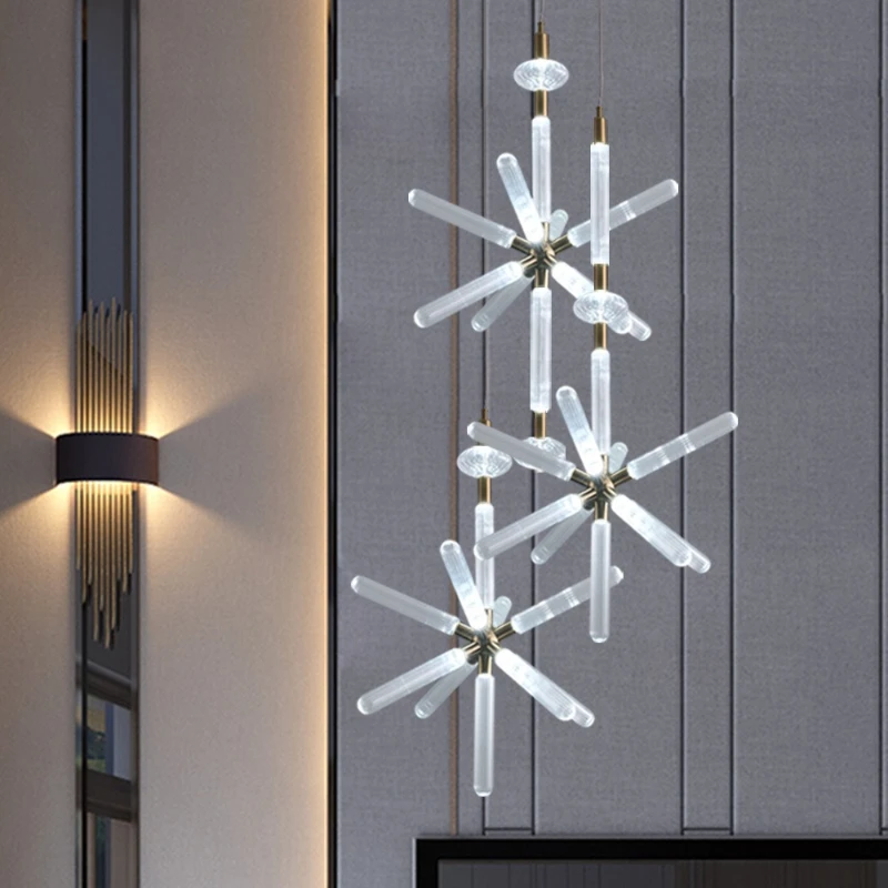Postmodern Designer Luxury LED Pendant Light Creative Personality Glass Snowflake Chandelier Hotel Restaurant Villa Parlor Lamps