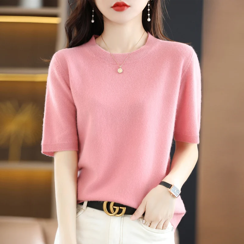 2022 New Knitted Women\'s Sweater Pullover Round Neck Autumn Summer Basic Cashmere Plus Size Slim Fit High Quality SolidColor Top