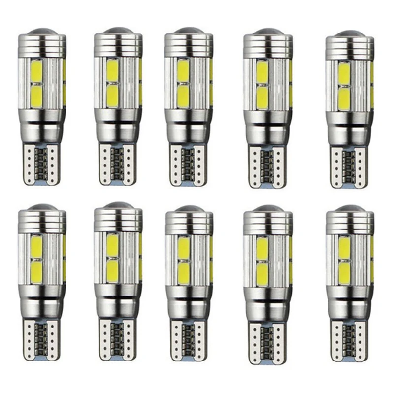 10PCS W5W T10 12V 6000K 5630 10 SMD Car LED Bulb Canbus License Plate Wedge Side Turn Singal Light Super Bright White