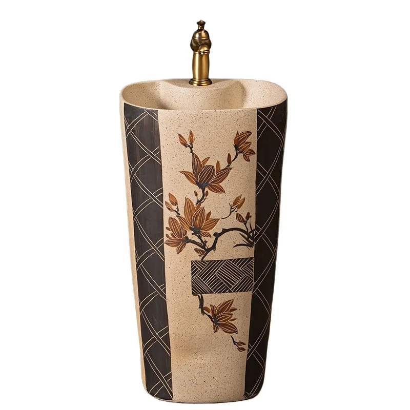 

Household balcony column type washbasin Ceramic integrated column basin Hotel wash basin Pool floor type washbasin