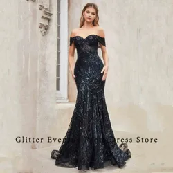 2024 Black Luxury Sexy Prom Dress For Women Sweetheart Off-Shoulder Mermaid Sequined Custom Made Birthday Evening Party Dresses