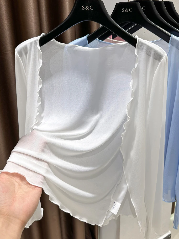 

Женский летний кардиган из ледяного шелка с длинными рукавами, тонкий, свободный, сетчатый, новинка