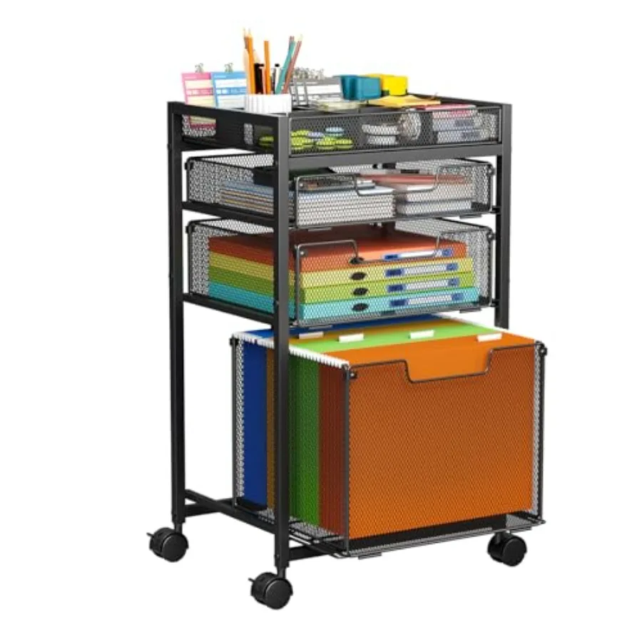 

Rolling File Cart with Storage Under Desk Filing Cabinet with DIY Divider Hanging File Folder Organizer on Wheels Fits A4/Lette