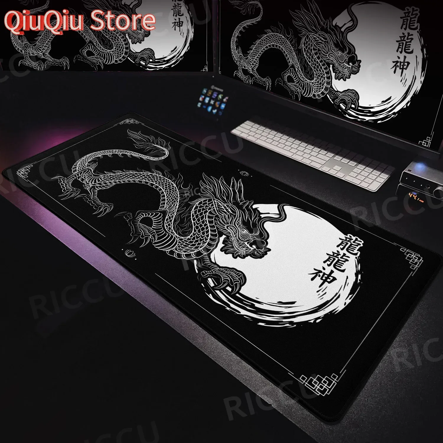 

Japanese Art The Dragon King Large Mouse Pad Black Computer Office Table Pc Gaming HD Non-slip Base Desk Mat Anime Accessories