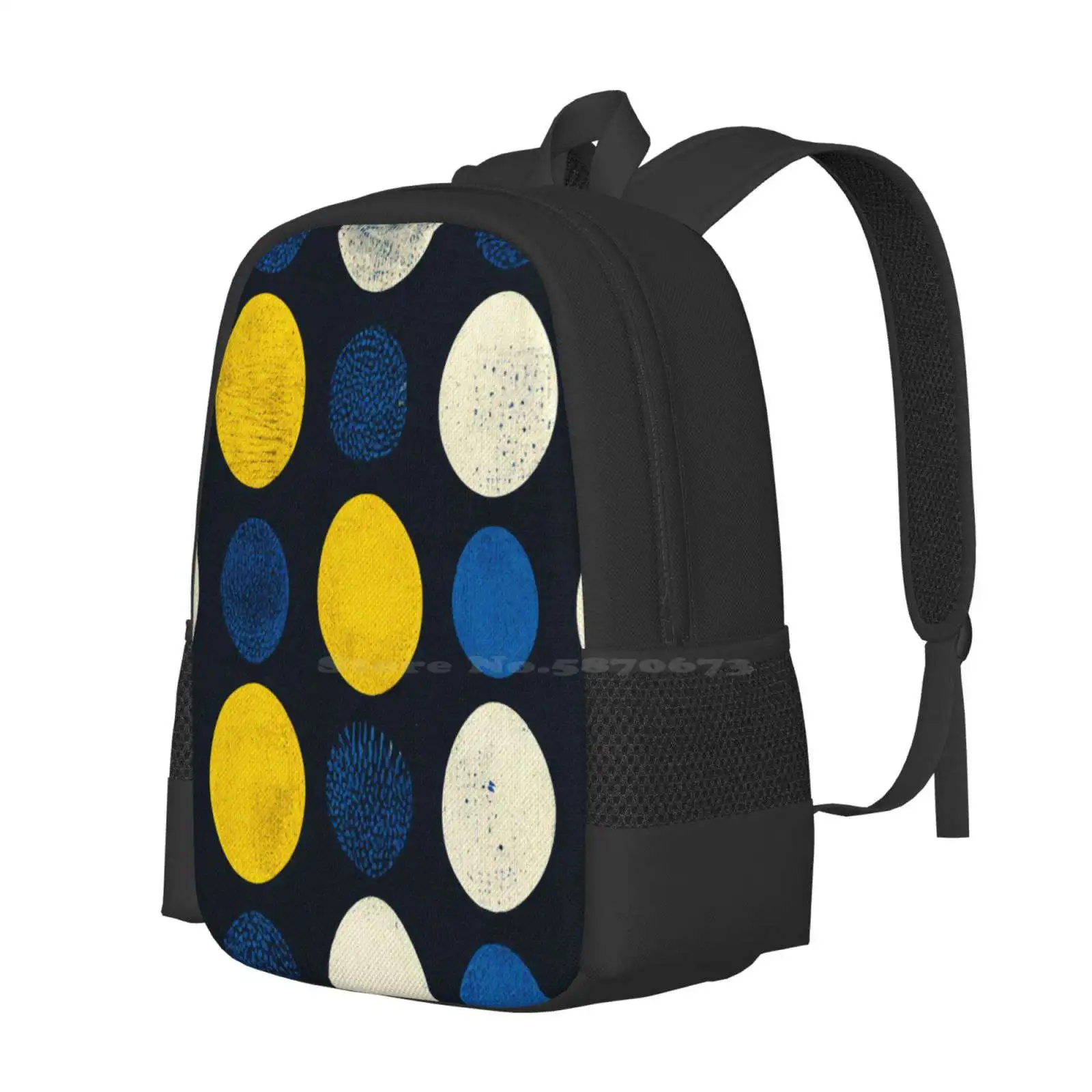 Polka Dot Delight Backpacks For School Teenagers Girls Travel Bags Campbell Bubbleliana Polka Dot Dots Circles Blue Yellow