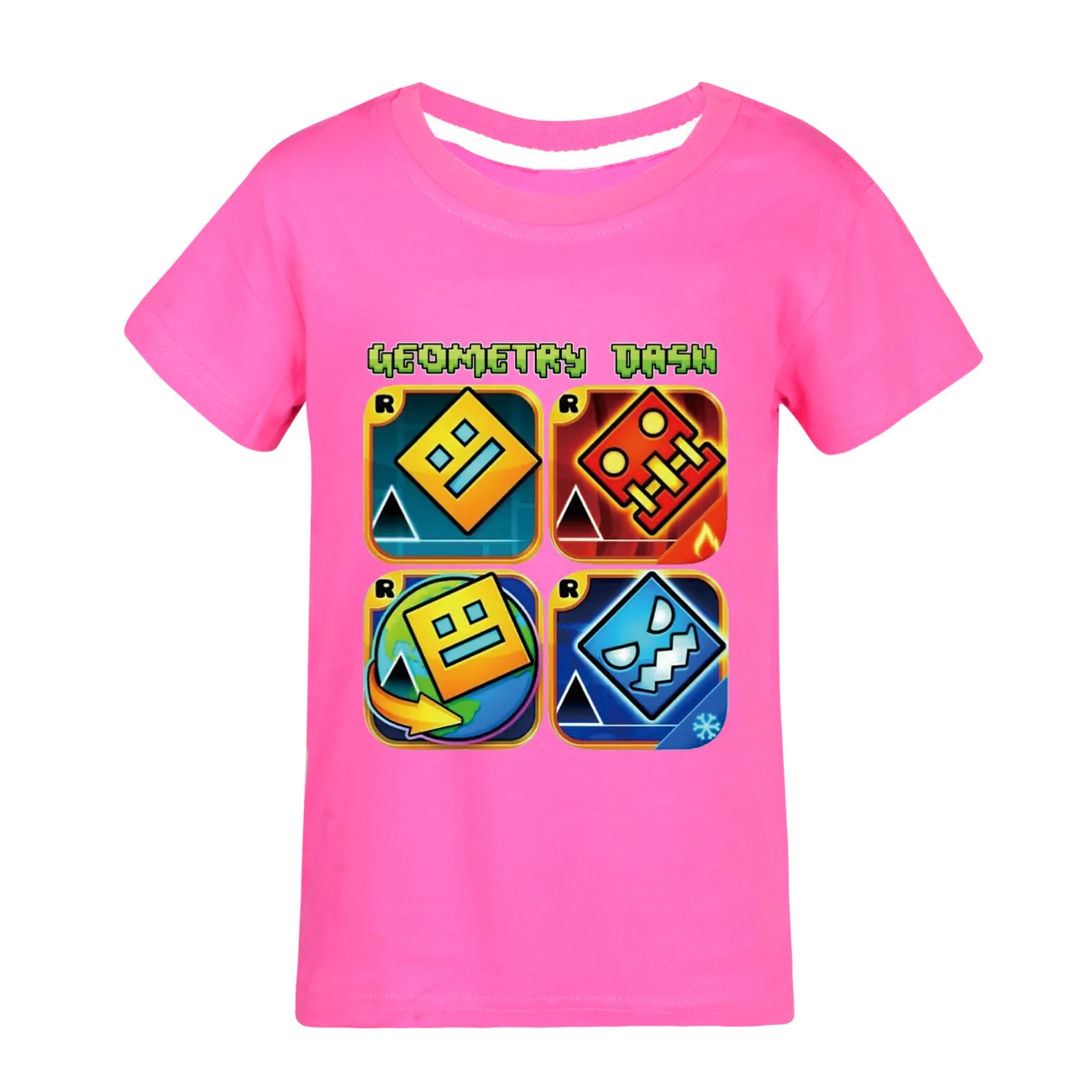 Geometry Dash TShirt Kids Cartoon Clothes Boys 100% Cotton T-shirt Children Fashion Clothing Toddler Girls Short Sleeve Tops