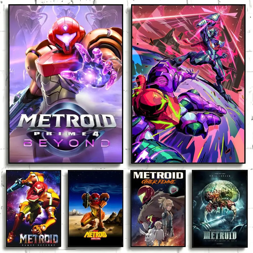 Game M-Metroid P-Prime Poster Self-adhesive Art Waterproof Paper Sticker Coffee House Bar Room Wall Decor
