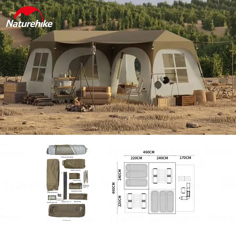 

Кемпинговые палатки Naturehike на 12 человек, 28 ㎡ Двухслойная туристическая домашняя палатка, всплывающая сращенная палатка, палатка в одно касание, уличная автоматическая палатка