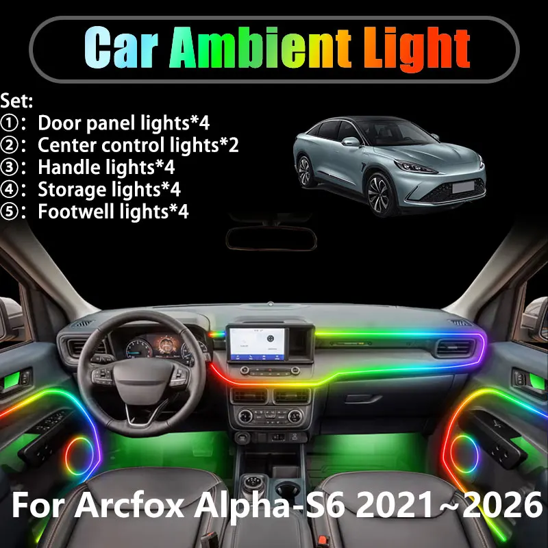 

Для Arcfox Alpha-S6 2021 ~ 2026 2022 2023 2/18 в 1 Автомобильное окружающее освещение Светодиодные внутренние светодиодные фонари багажника USB RGB Ensemble Streamer