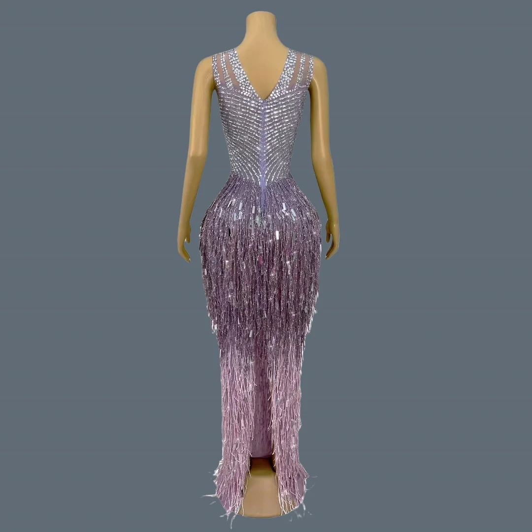High-end Prom Long Dress Women Sparkly Rhinestone Tassel Evening Gown Birthday Night Party Festival Celebrate Sexy Dress Piaoliu
