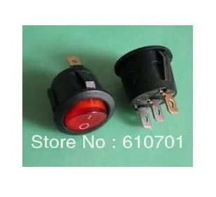 AC 6A/250V 10A/125V Red Neon Light SPST ON/OFF Mini Round Rocker Switch 3 Pins Terminals Push Button Switches KCD1-105