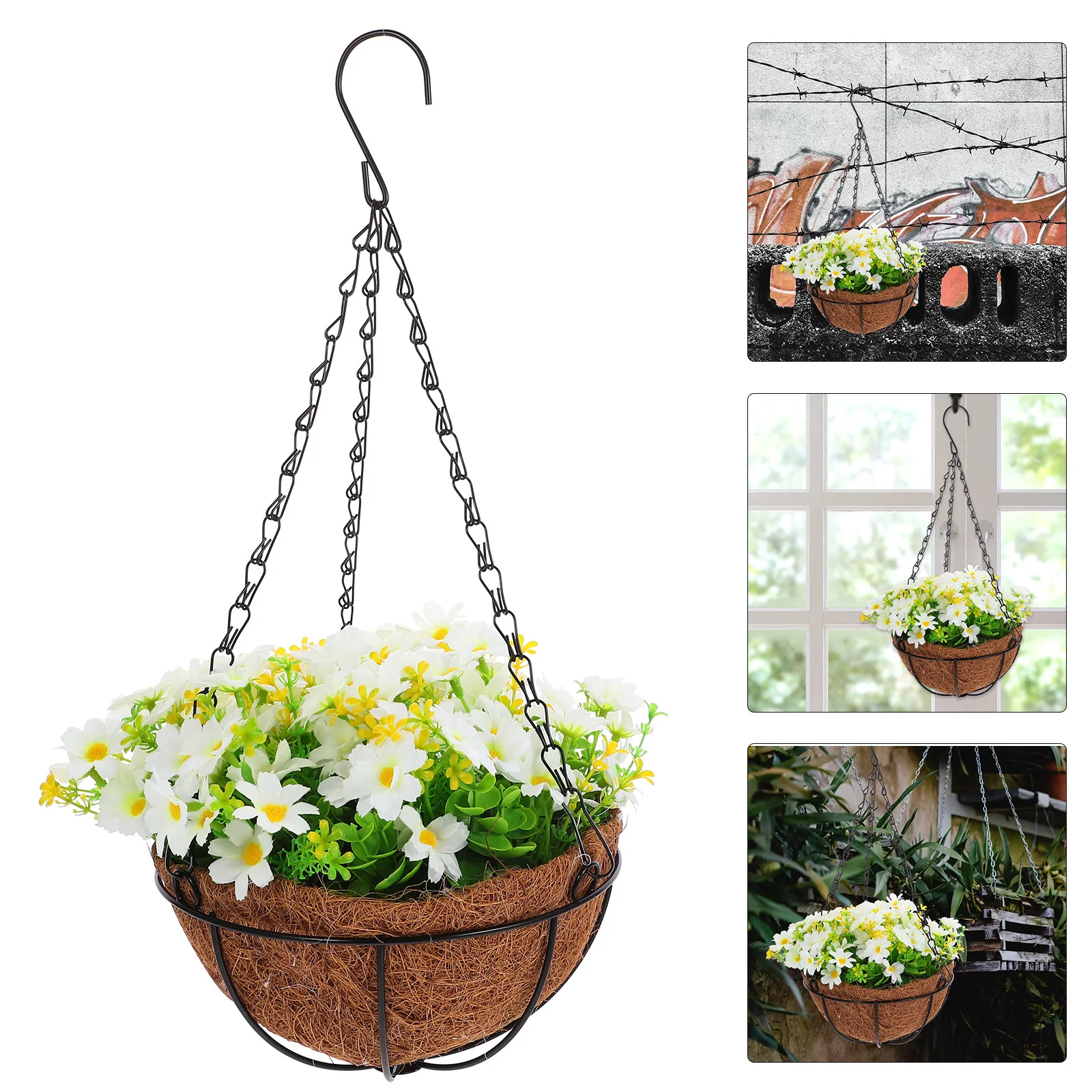 

Artificial Hanging Flower in Basket Indoor Outdoor Plant Decor Wide Application Simple Color Luxurious Look Easy Install