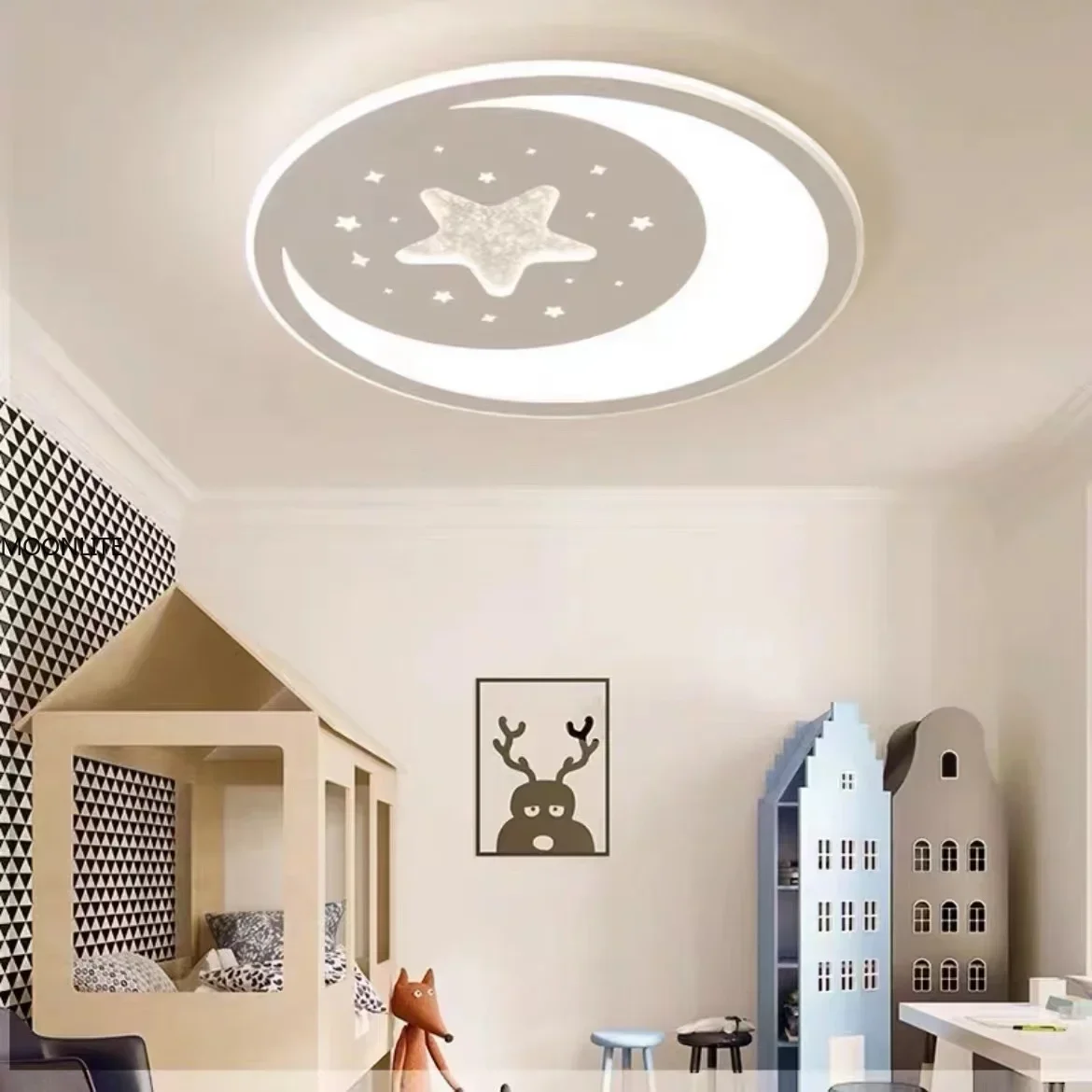 Cute Moonlite Lighting Acrylic Ceiling Lamp for Child Bedroom Study Kitchen with Stars Moon Ultra-thin Dimmable LED Liminaria