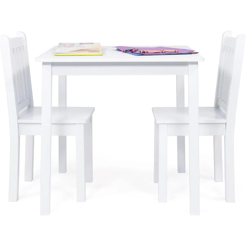 Kids Wooden Table and 2 Chairs Set, White - Square Kids Table and Chair Set for Toddlers and Children for Arts, Crafts