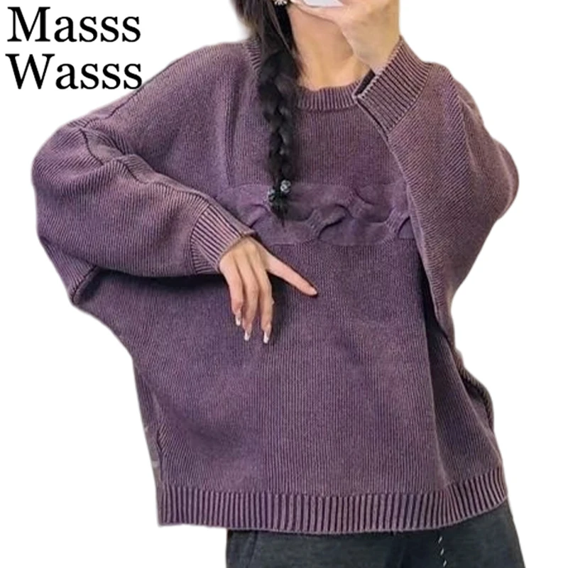 

Masss Wasss 2025 Fall Causal Fashion Pullover Womens Vintage Classic Loose Sweaters Females Soild Oversized Warm Cotton Jumpers