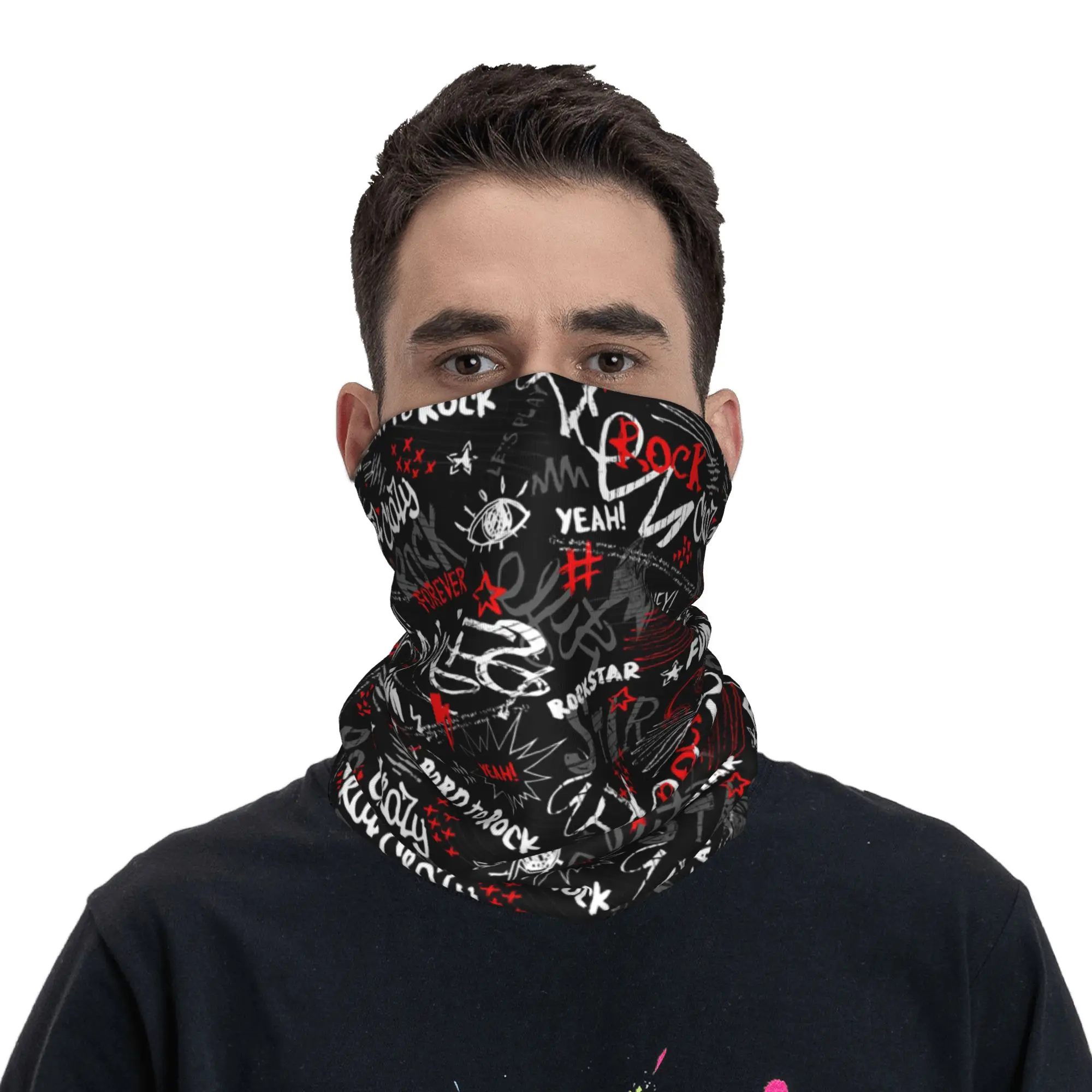 

Rock Star Bandana Neck Gaiter Printed Wrap Scarf Face Mask Riding Unisex Adult Breathable