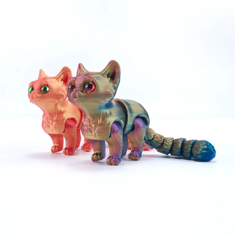 3D Printed Cat Rotatable Articulated Cats Figurine Realistic 3D Printed Animals Toys Offices Accessories Desk Ornaments