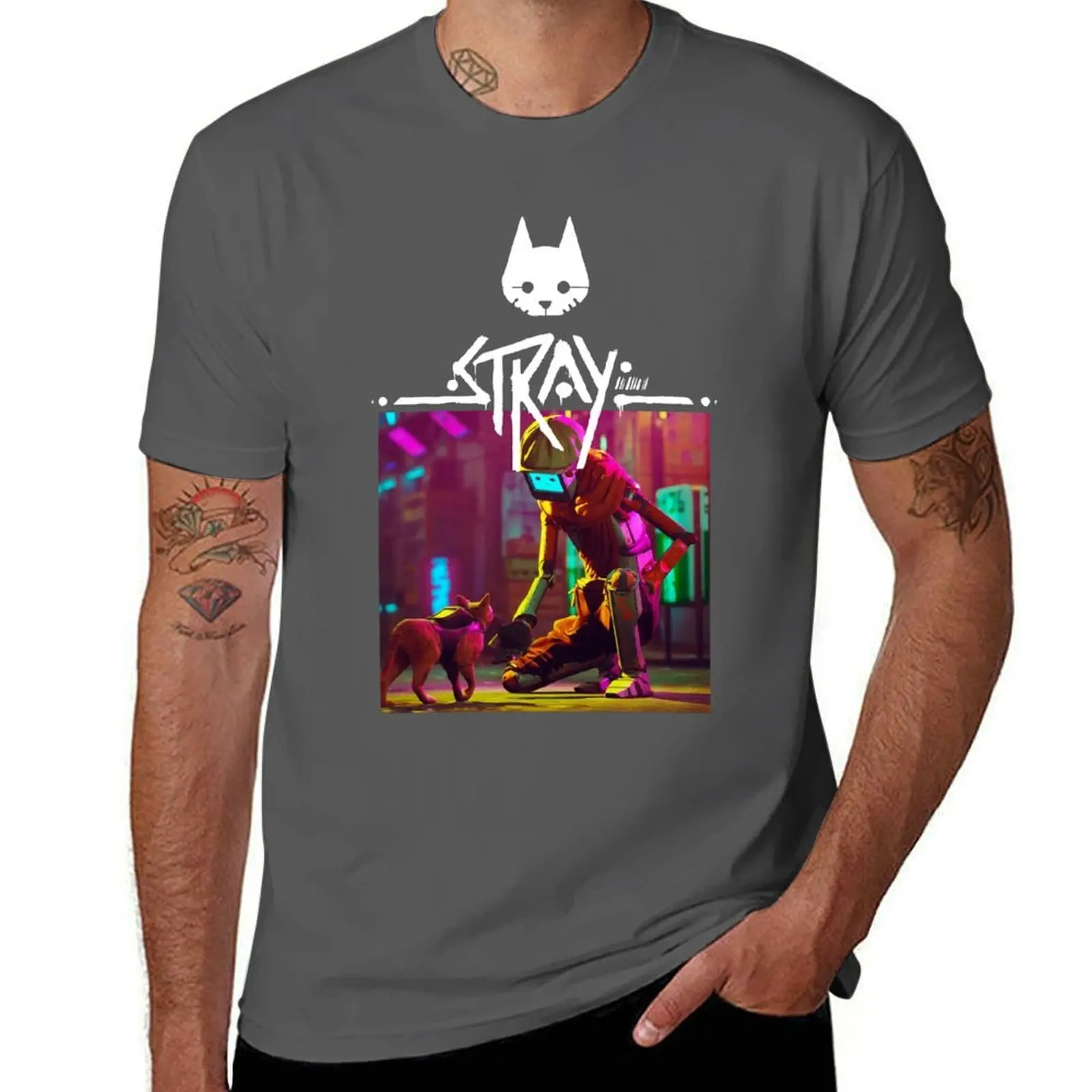 

Stray cat game T-Shirt Basic Solid Tee for Daily Use