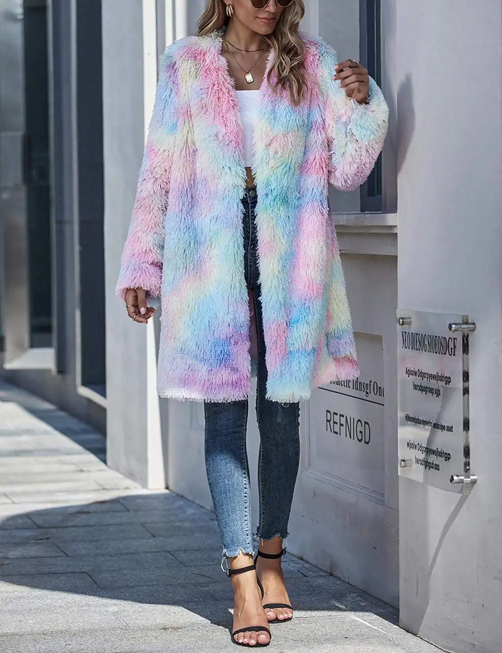Spring and Autumn Korean Chic Color Blocking Collar Loose Coat Women Clothing Winter Coat Faux Fox Fur Plush Long Jackets Women