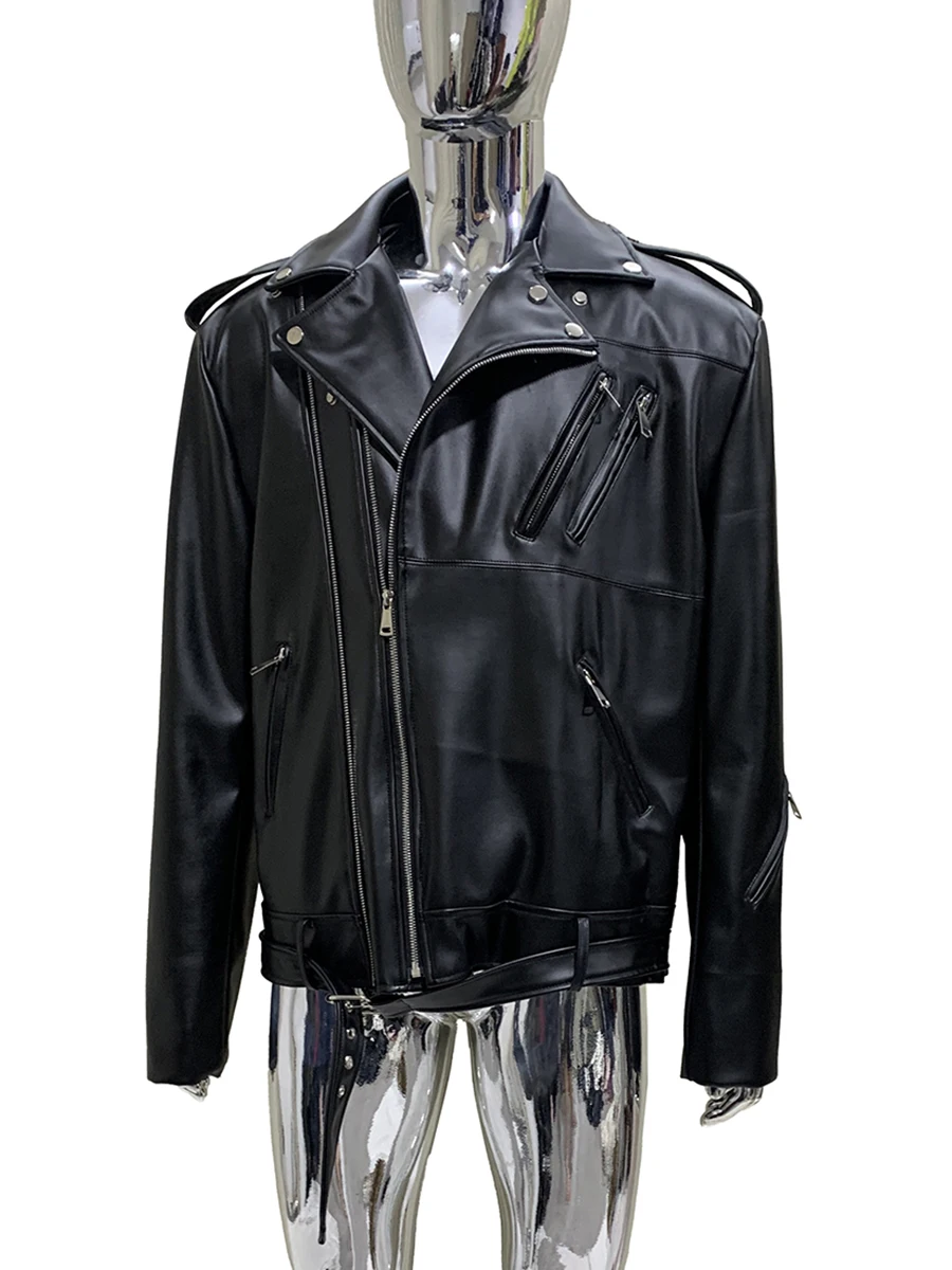 

Весенне-осенняя черная короткая мото и байкерская куртка из мягкой искусственной кожи для мужчин с множеством молний Роскошная дизайнерская европейская модная эмо-одежда куртка кожаная мужская 2025