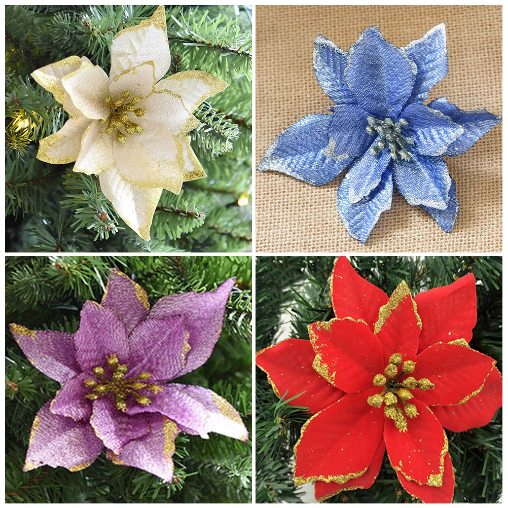 

36pcs Christmas Cloth Artificial Flower Diy Ornament For Party Wedding Home Decor Glitter Craft Cloth Flower Decoration