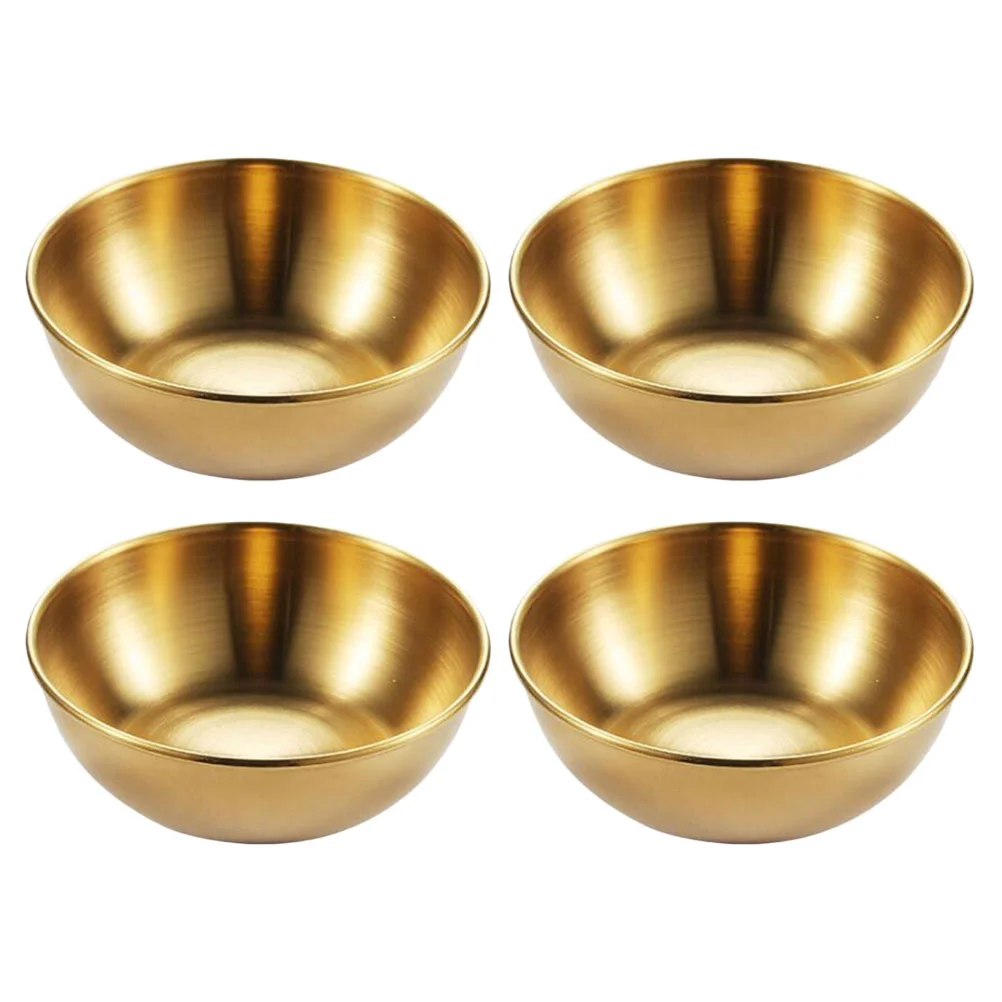 

4 Pcs Golden Sauce Dish Seasoning Appetizer Flavor Soy Kitchen Tableware Stainless Steel Serving Plate