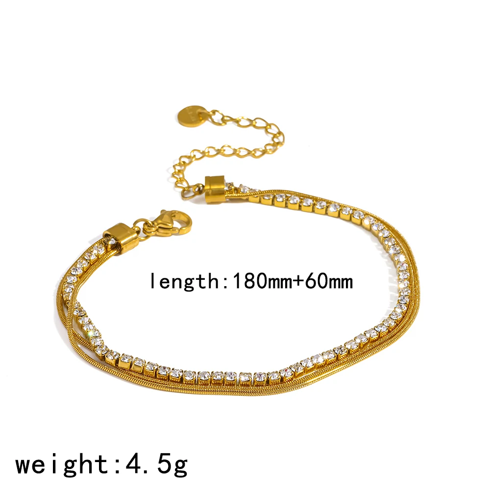 18K vergoldetes Edelstahl-Armband mit drei Schichten und glänzenden Zirkonen, wasserdichtes Schmuckzubehör für Damen – Detail 6