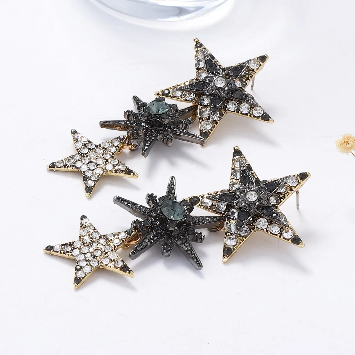 Sparkly Rhinestone Star Drop Earrings for Women